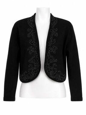 Size‎ M Magnolia Women’s Vintage Black Angora Lambswool Beaded Bolero Cardigan